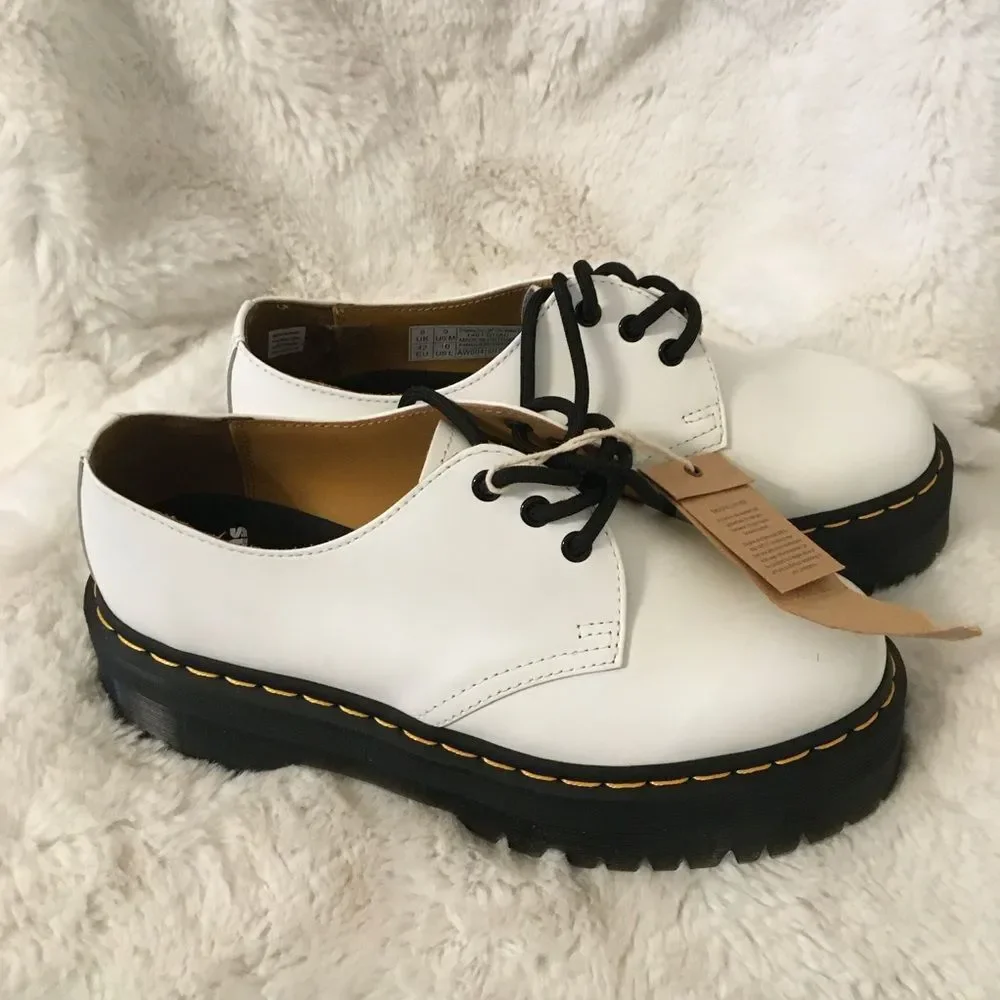 NEW Dr. Martens Quad White Smooth Leather Lace Up Low Top Oxford Shoes 9